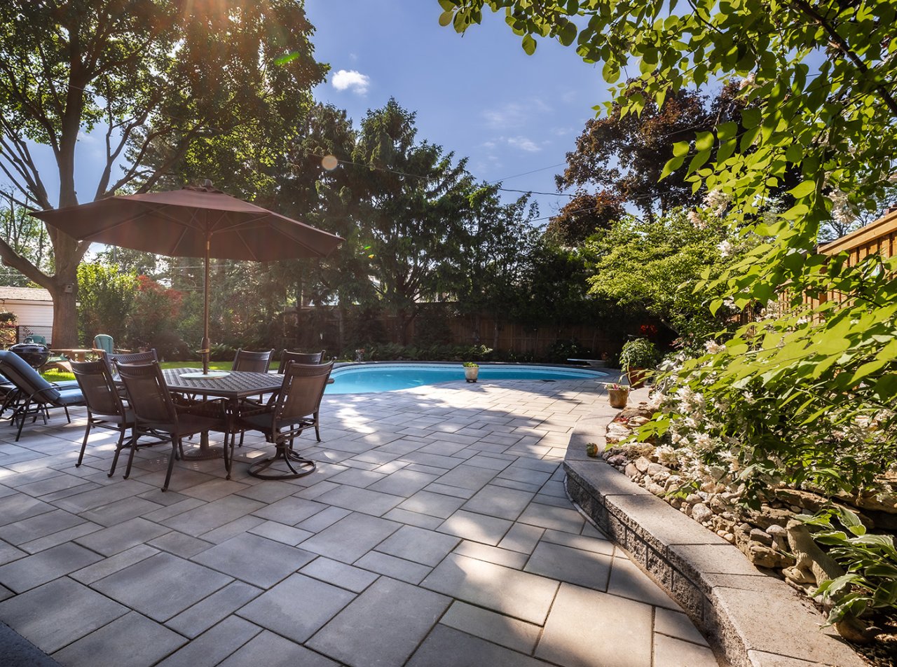 Backyard patio with pool